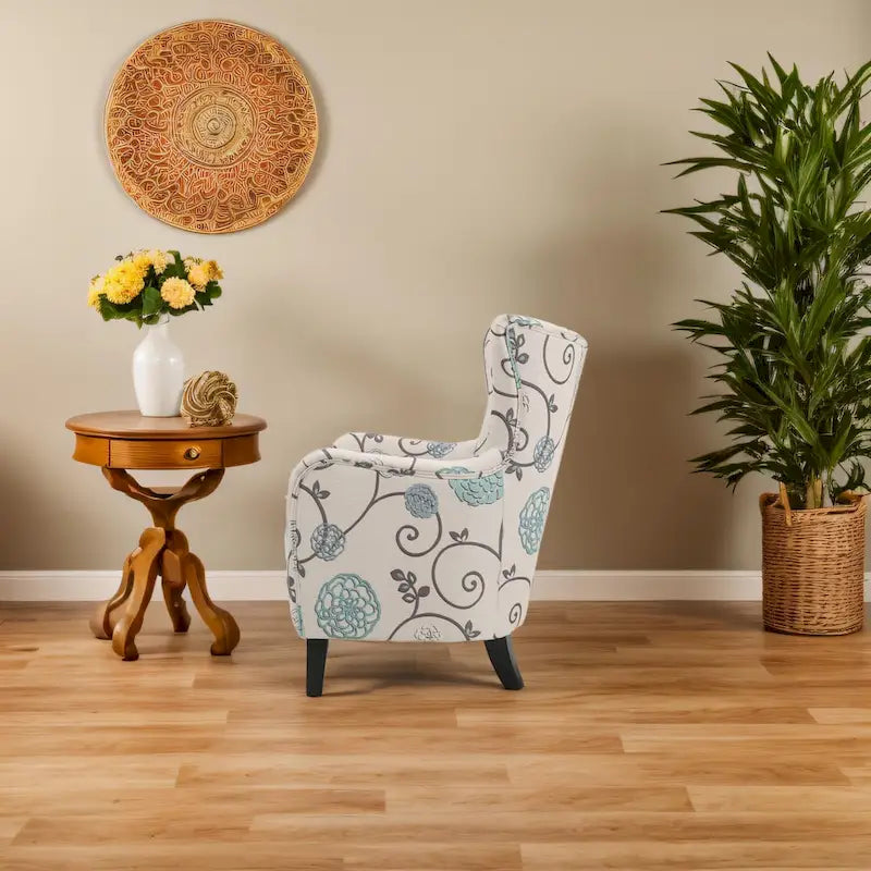 Fauteuil rembourré à dossier haut avec pieds en bois Modern Retro 30.25 pour le salon