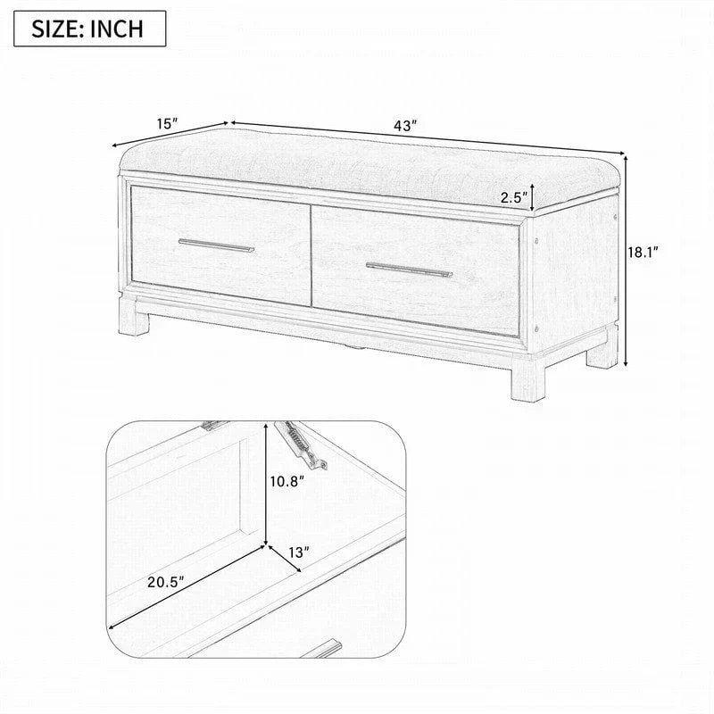 Banc à chaussures avec coussin amovible et rangement dissimulé pour l'entrée et le salon