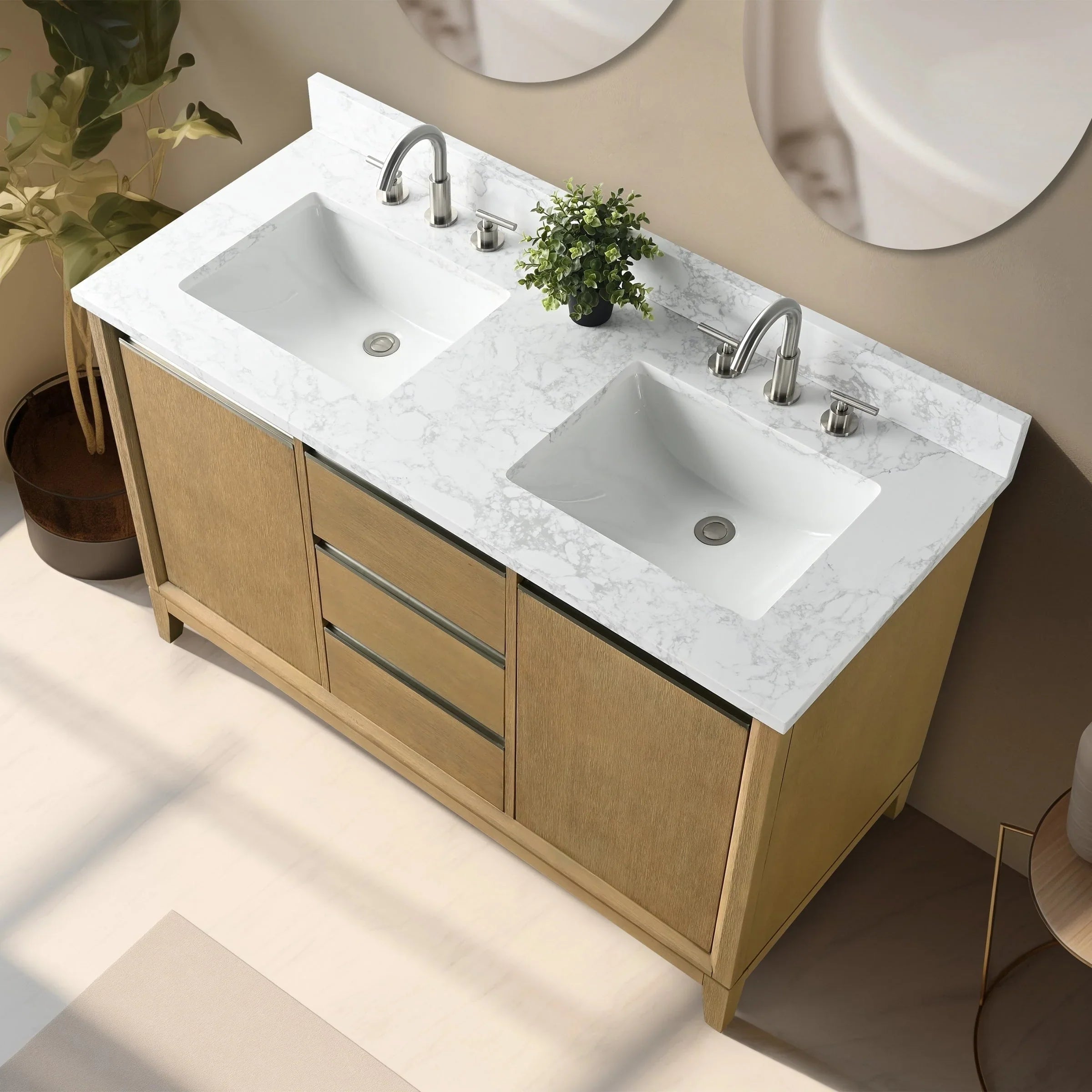 Meuble-lavabo Vanity Art avec évier en céramique et dessus en marbre reconstitué