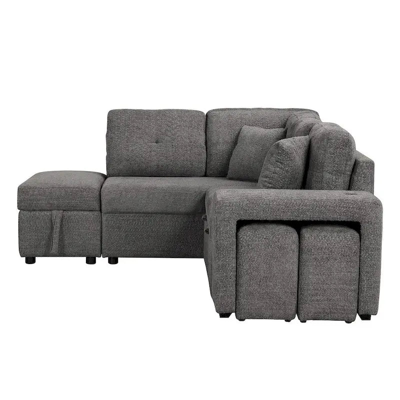Canapé d'angle convertible avec pouf de rangement, canapé-lit pour salon