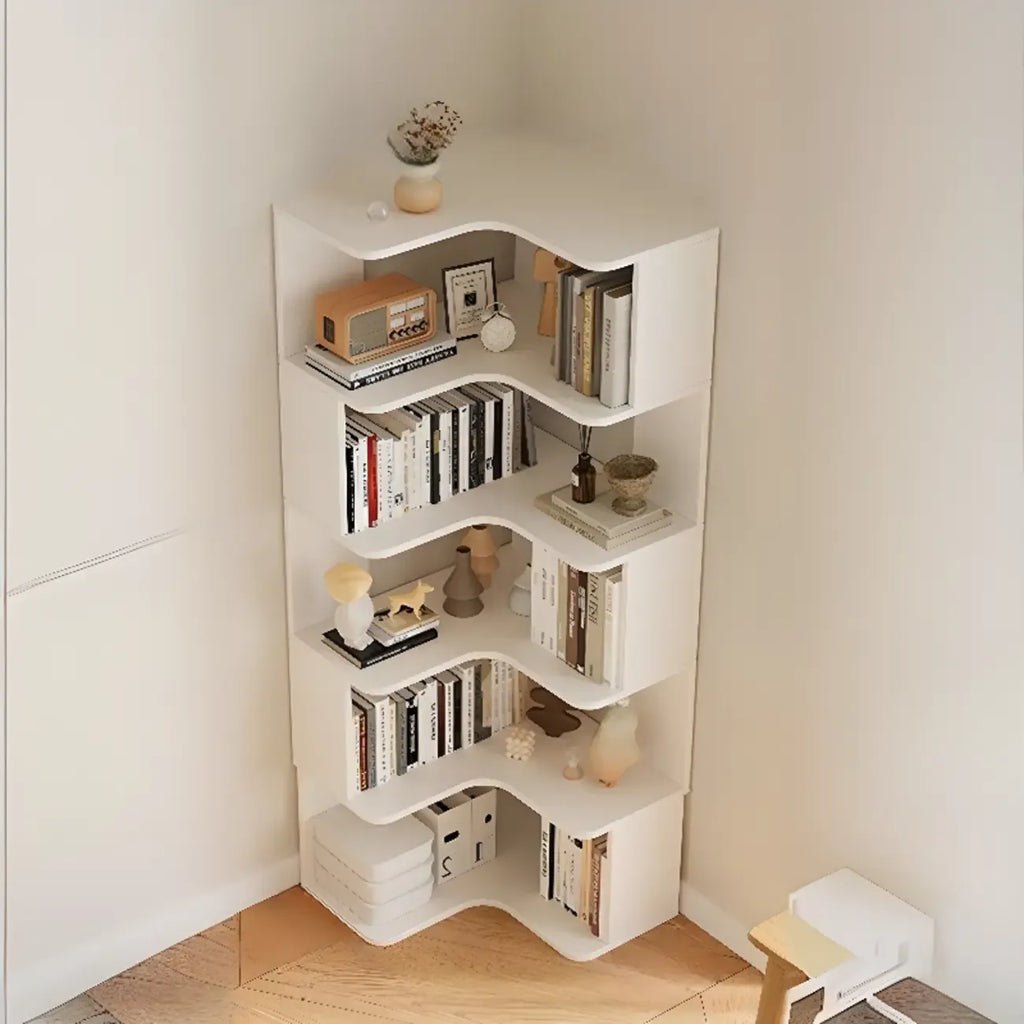 Étagère d'angle en bois manufacturé à 6 tablettes