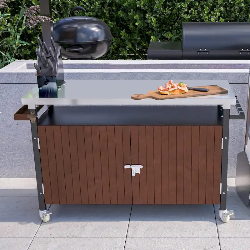 Chariot de barbecue extérieur avec plateau en acier inoxydable (sans tabouret)