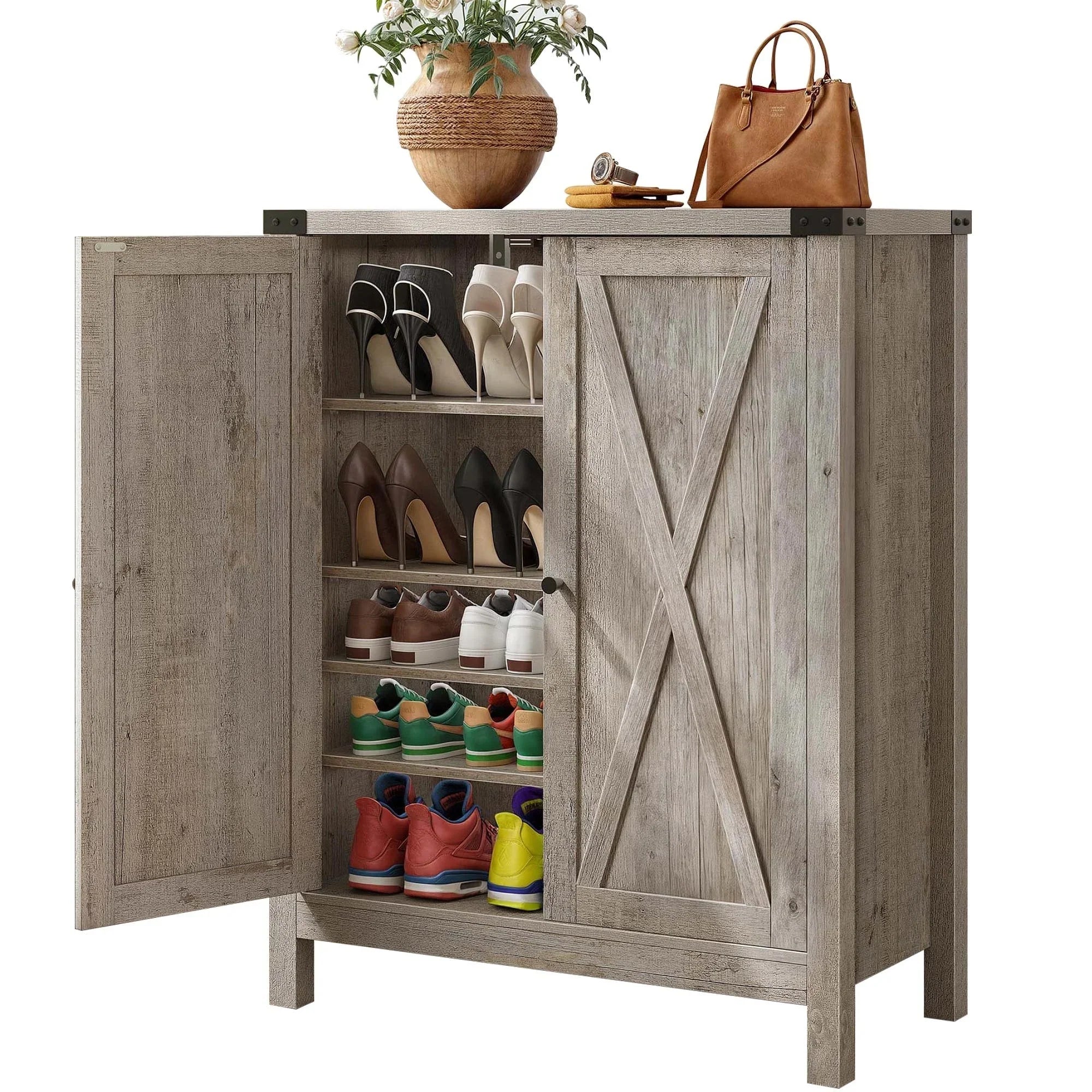 Meuble de rangement pour chaussures Moasis à 5 niveaux et 20 paires avec portes doubles pour entrée