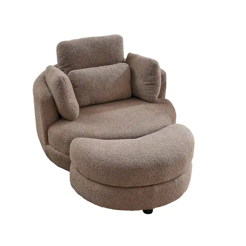 Fauteuil crapaud pivotant surdimensionné avec pouf de rangement lune