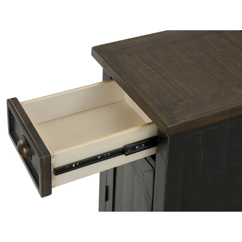 Table d'appoint de chevet Monterey en bois massif avec prises de courant cachées