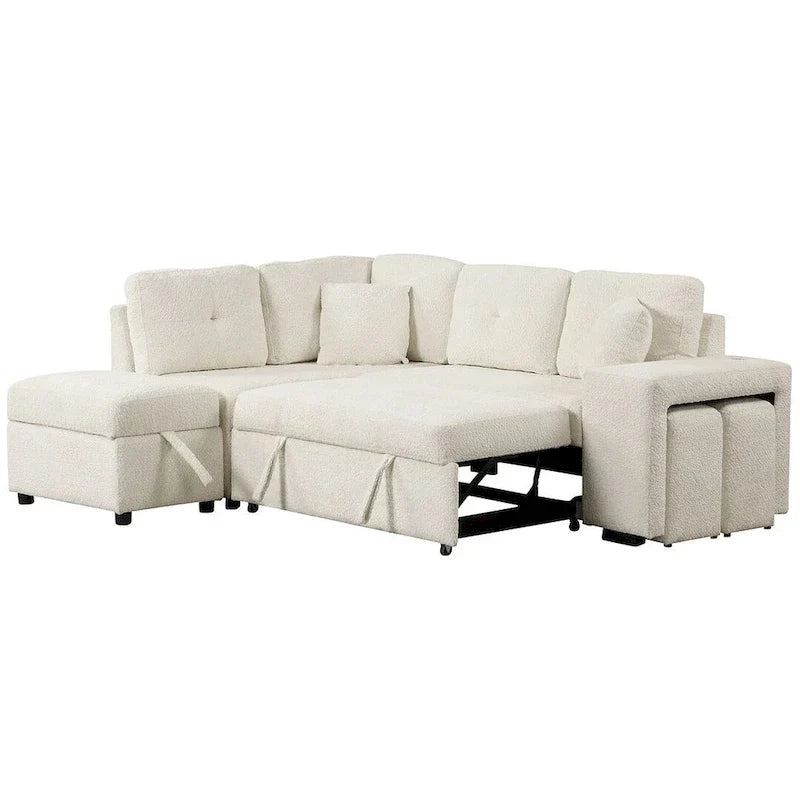 Canapé d'angle convertible avec pouf de rangement, canapé-lit pour salon