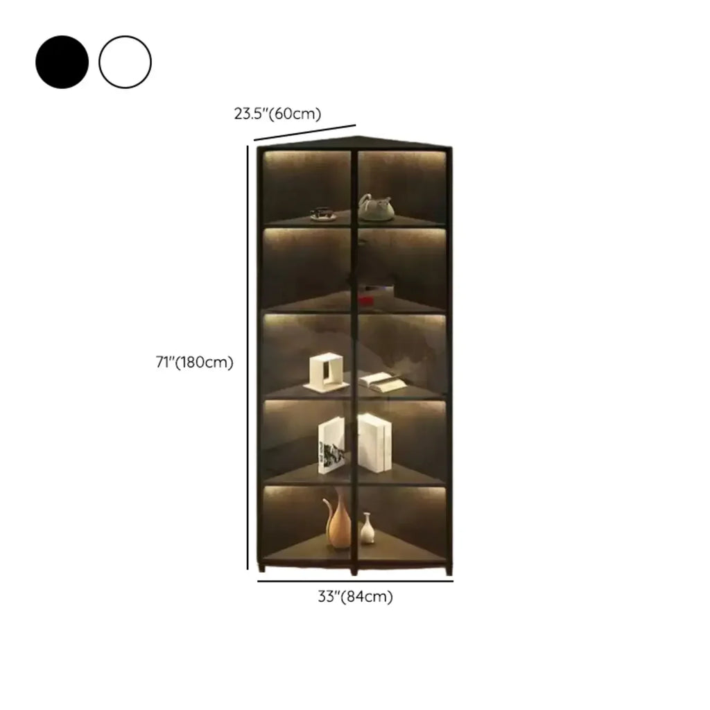 Meuble d'angle d'exposition moderne en bois et métal gris avec porte vitrée