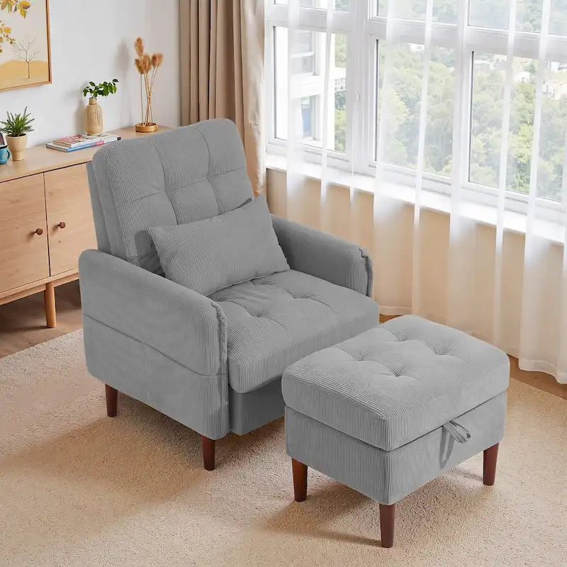 Fauteuil de salon moderne UIXE avec pouf de rangement et dossier réglable