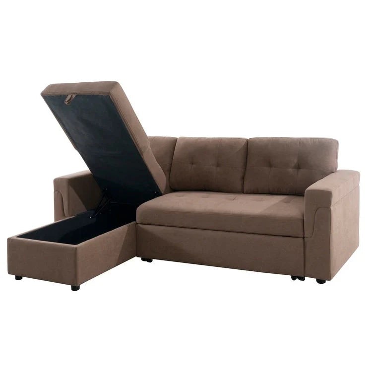 Canapé d'angle réversible avec lit gigogne, méridienne de rangement, pieds durables,