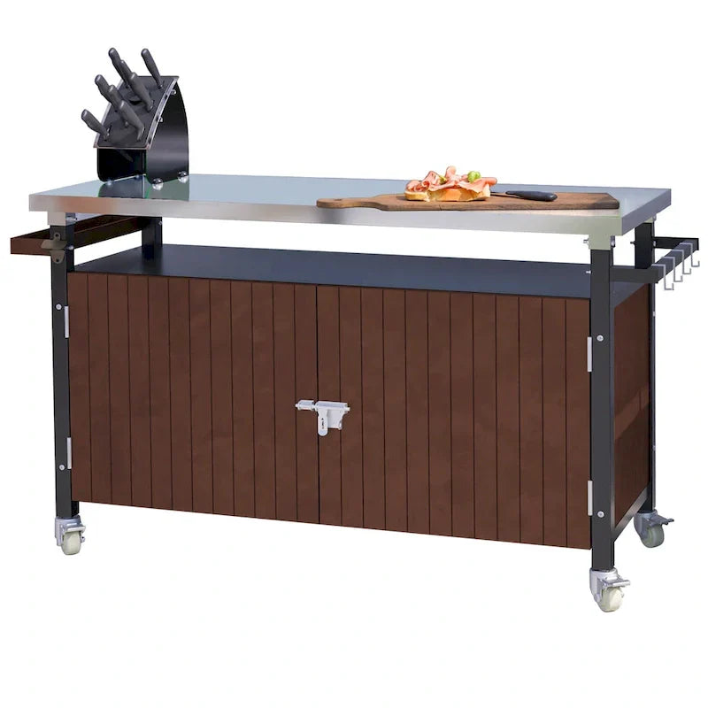 Chariot de barbecue extérieur avec plateau en acier inoxydable (sans tabouret)