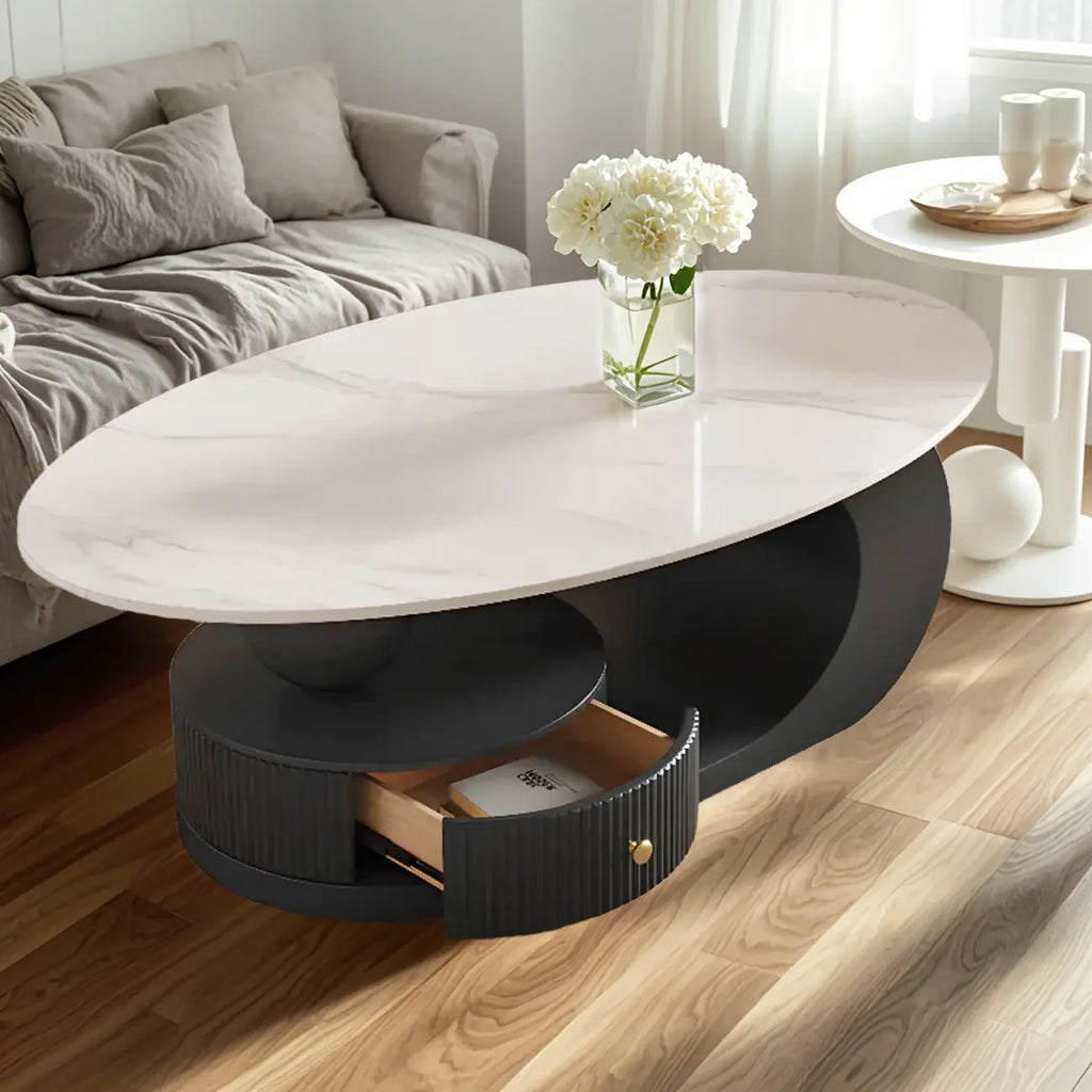Table basse moderne avec plateau en pierre blanche anti-rayures