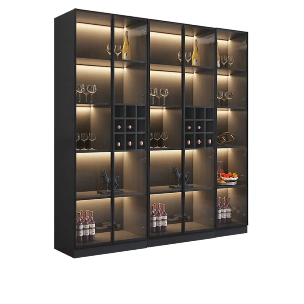Meuble de rangement à vin minimaliste en bois noir avec porte vitrée