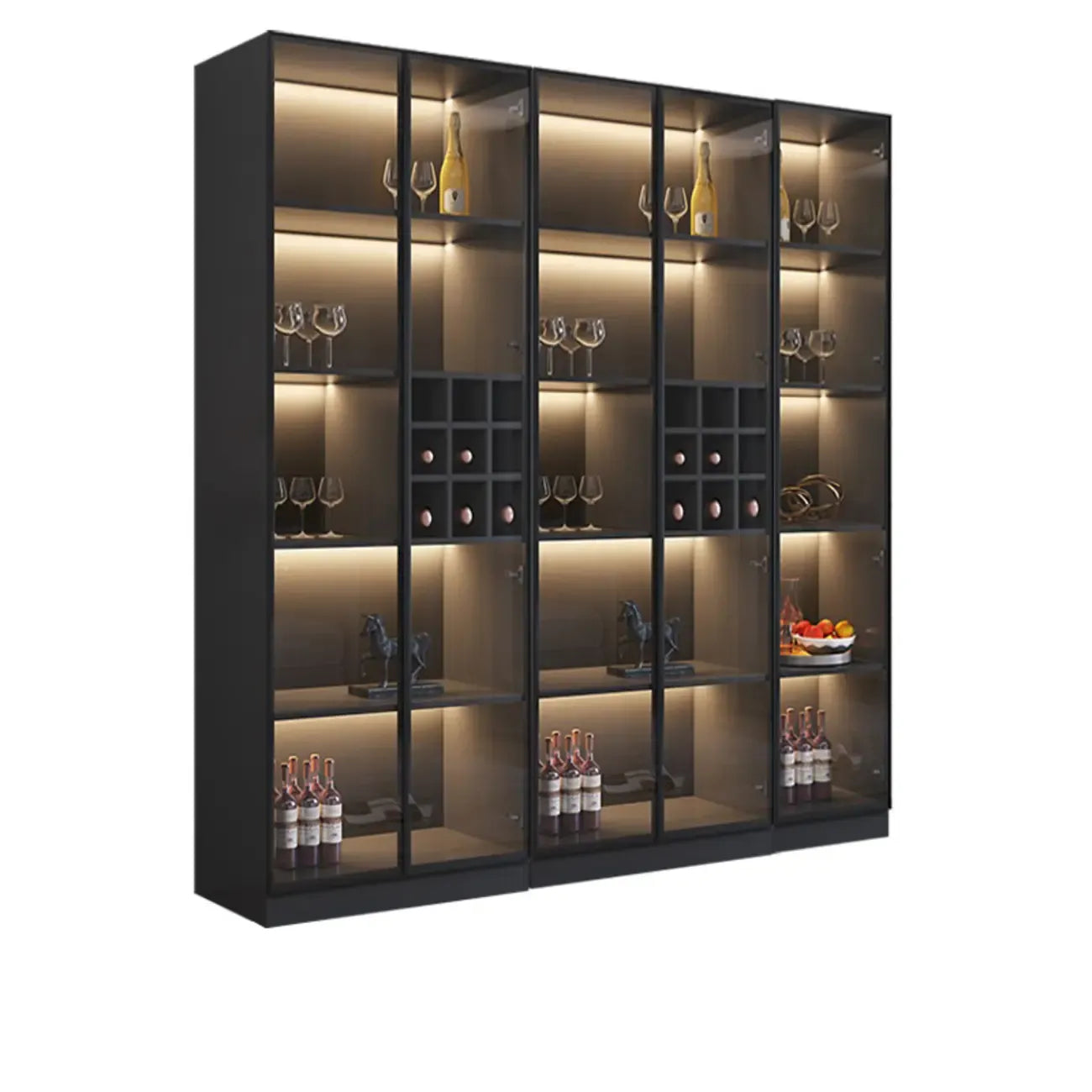 Meuble de rangement à vin minimaliste en bois noir avec porte vitrée