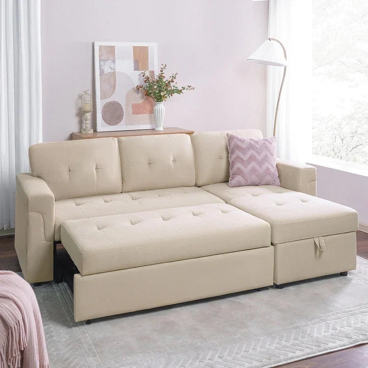 Canapé d'angle réversible avec lit gigogne, méridienne de rangement, pieds durables,