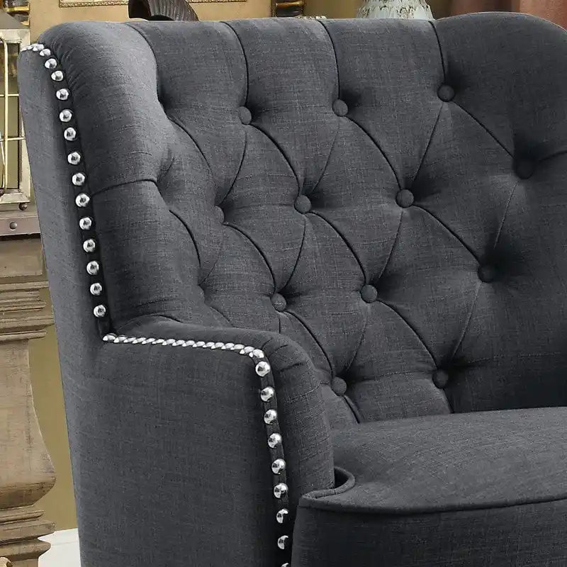 Moser Bay Mignon Fauteuil d'appoint à oreilles capitonné large de 76 cm en velours et lin