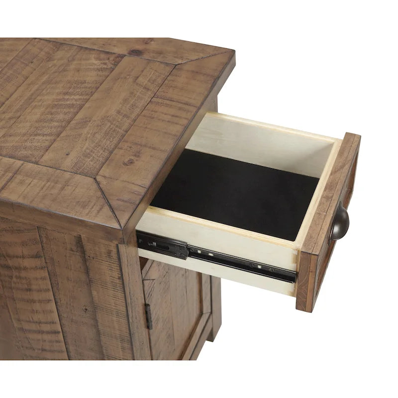Table d'appoint de chevet Monterey en bois massif avec prises de courant cachées