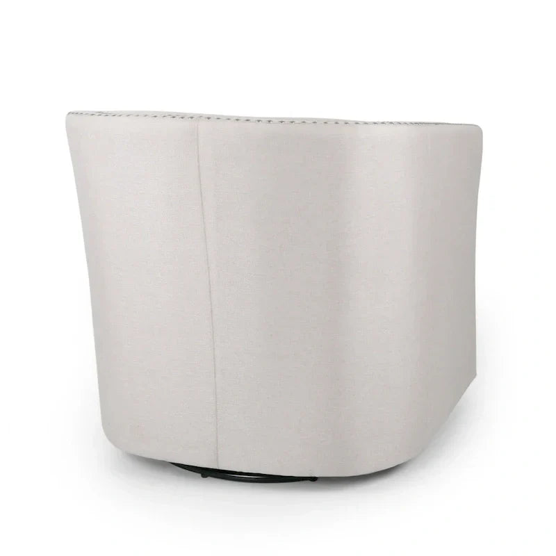 Fauteuil pivotant, style baril rond classique, tissu beige blé