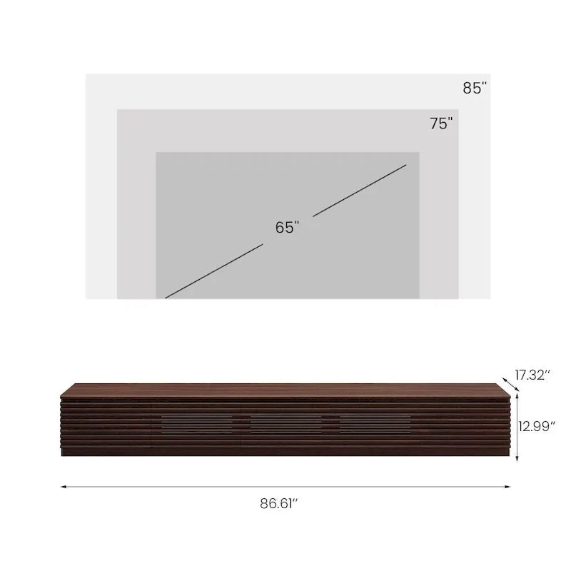 Meuble TV minimaliste avec tiroirsConsole multimédia en bois massif avec placards, porte abattante, placage noyer, entièrement assemblé