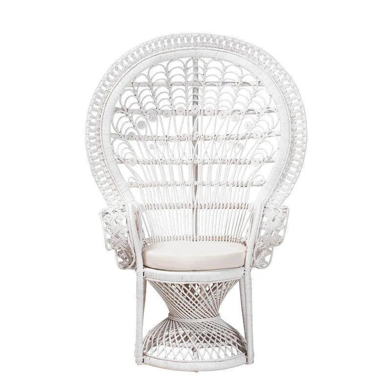 Fauteuil Peacock en rotin naturel blanc bohème moderne