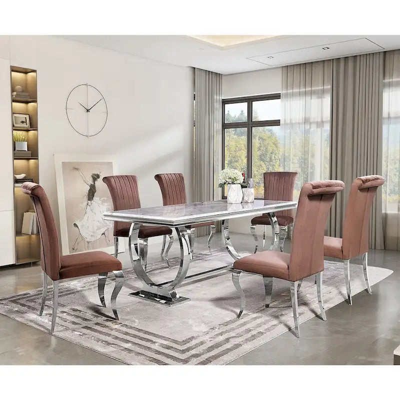 Table de salle à manger moderne avec piètement en U en acier inoxydable