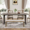 Table à manger rectangulaire grise de 180 cm, 6 places, double piédestal, capacité de 68 kg