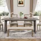 Table à manger rectangulaire grise de 180 cm, 6 places, double piédestal, capacité de 68 kg