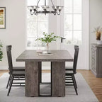 Table à manger rectangulaire grise de 180 cm, 6 places, double piédestal, capacité de 68 kg