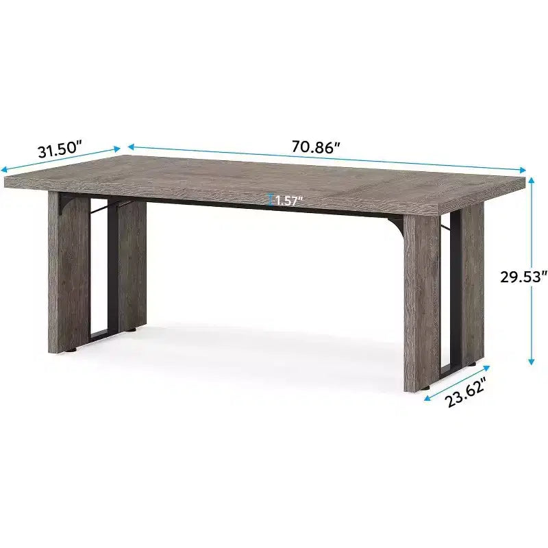 Table à manger rectangulaire grise de 180 cm, 6 places, double piédestal, capacité de 68 kg