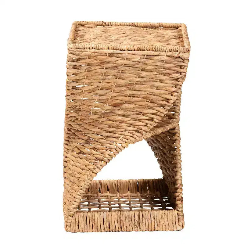 Table d'appoint en herbe de mer avec cadre métallique en hélice et étagères ouvertes, style bohème, entièrement assemblée