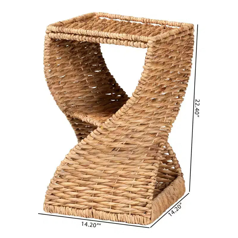 Table d'appoint en herbe de mer avec cadre métallique en hélice et étagères ouvertes, style bohème, entièrement assemblée