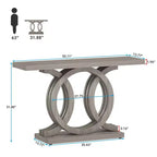Table console de 55" gris style ferme, cadre géométrique en bois, plateau imperméable, capacité de 200 lb