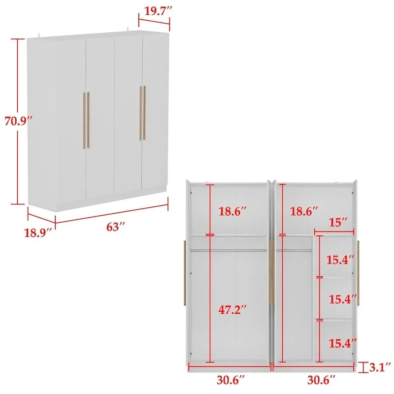 Armoire moderne autoportante en bois massif avec étagères de rangement