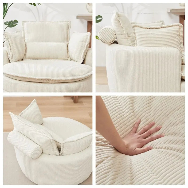 Fauteuil pivotant surdimensionné avec pouf de rangement lune et 4 oreillers