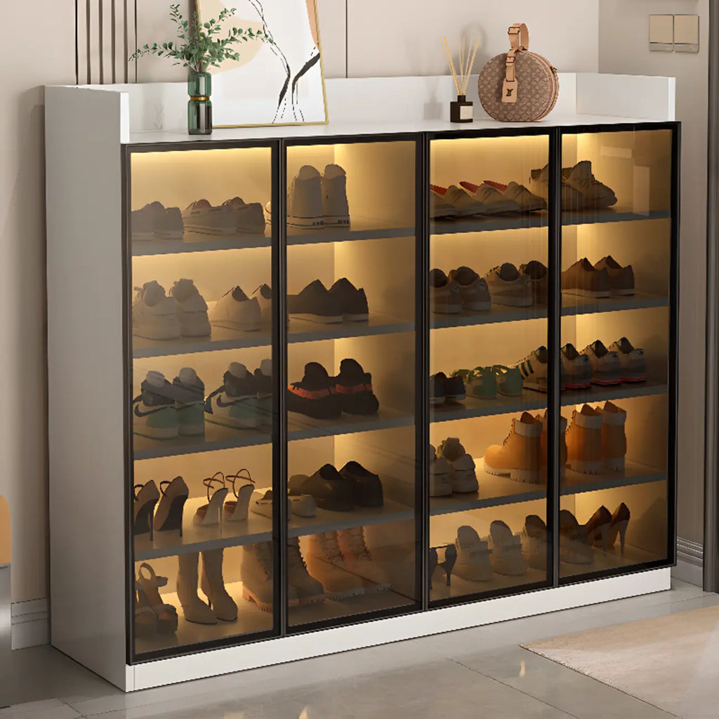 Meuble à chaussures éclairé par LED avec étagères réglables Portes transparentes