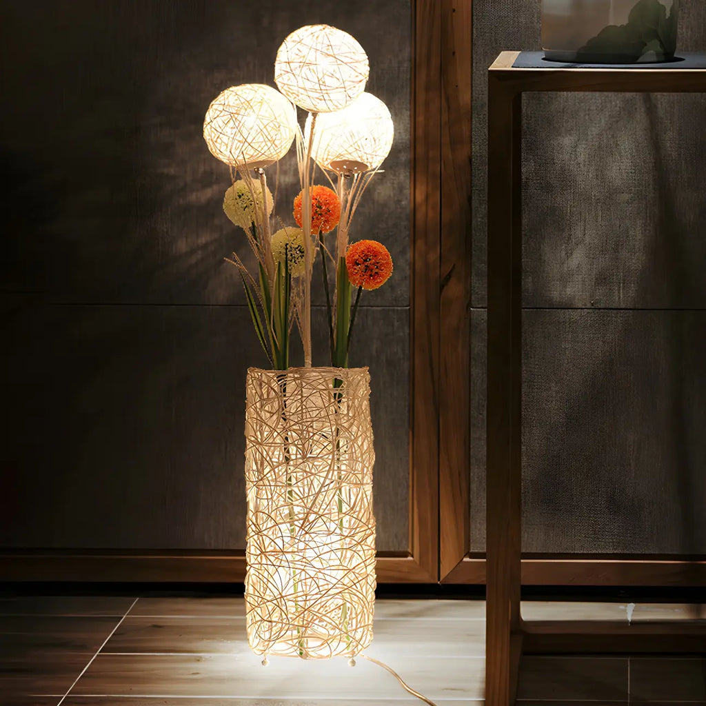 Lampadaire LED en rotin à brancher pour salon