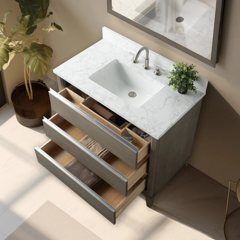 Meuble-lavabo Vanity Art avec évier en céramique et dessus en marbre reconstitué