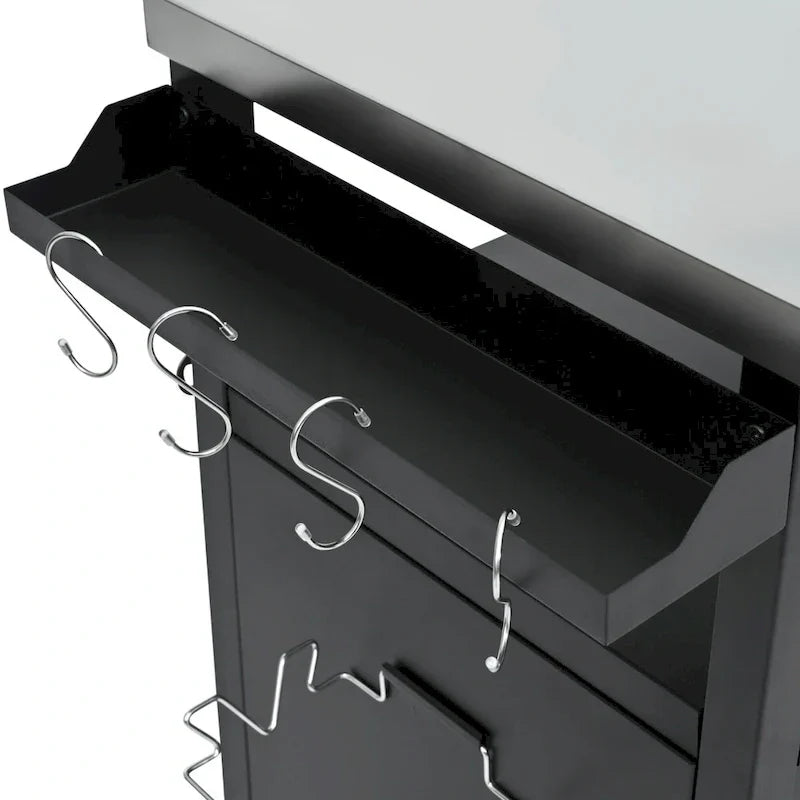 Ilot de cuisine extérieur avec plateau en acier inoxydable, table de chariot de barbecue en métal avec armoire de rangement - S.O.