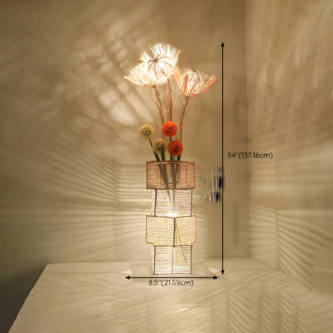 Lampadaire LED en rotin à brancher pour salon