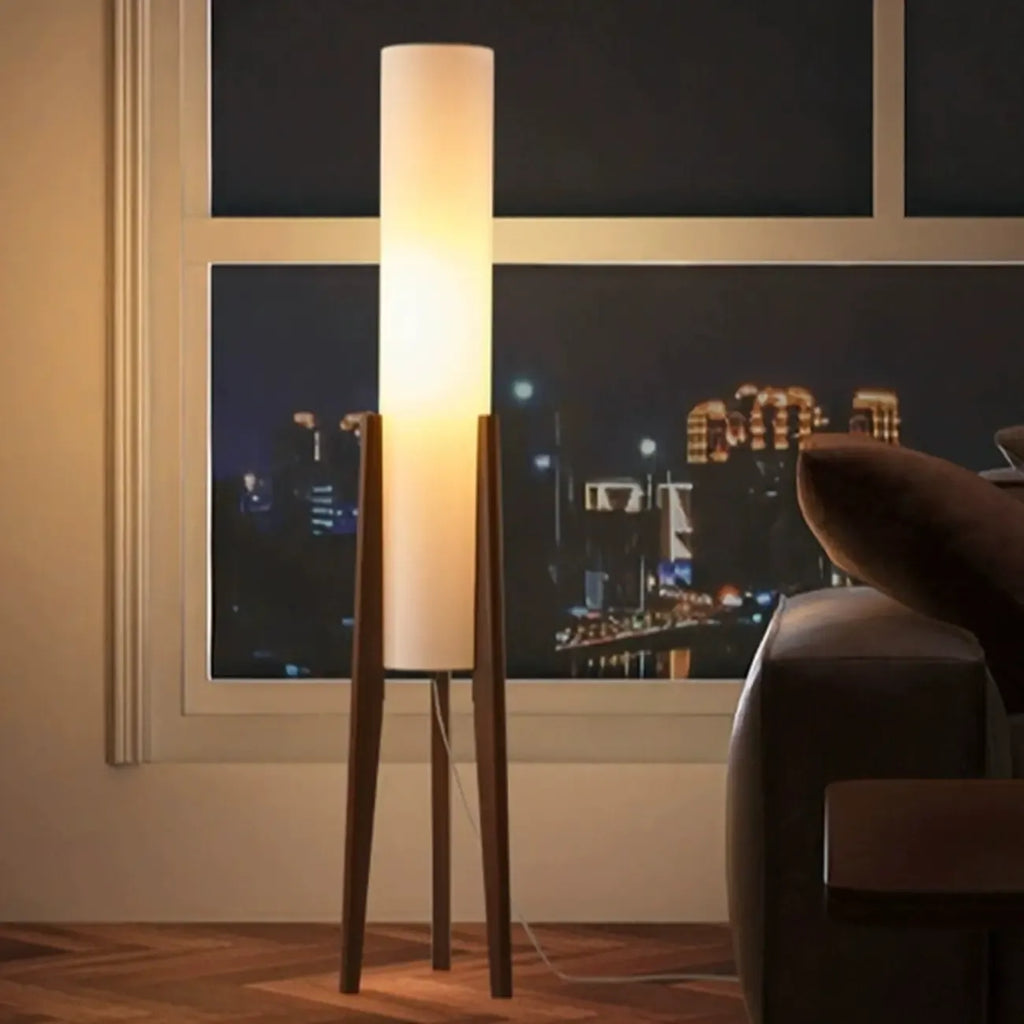 Lampadaires LED en bois vintage avec abat-jour en tissu