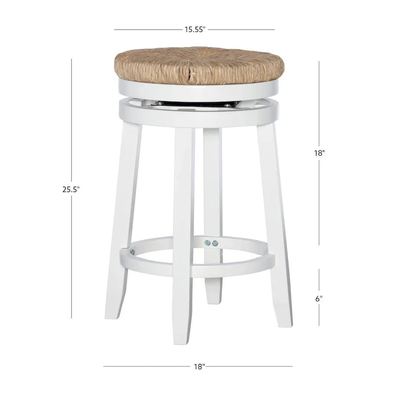 Tabouret de comptoir pivotant sans dossier Maya avec assise en jonc de mer
