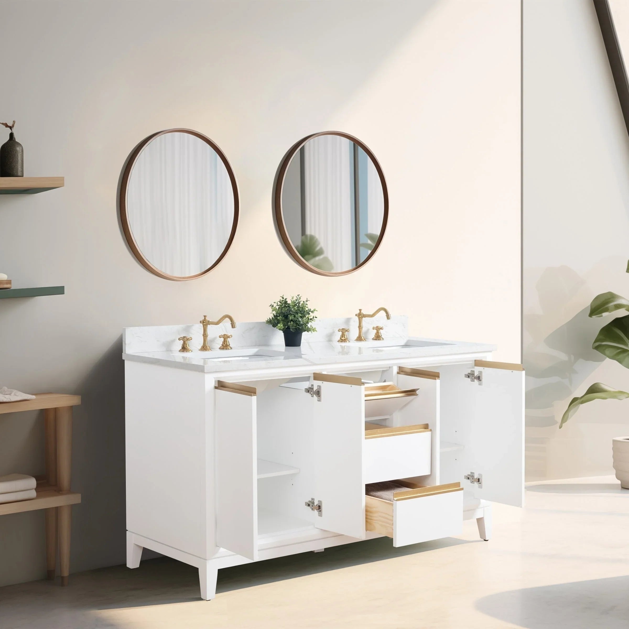 Meuble-lavabo Vanity Art avec évier en céramique et dessus en marbre reconstitué