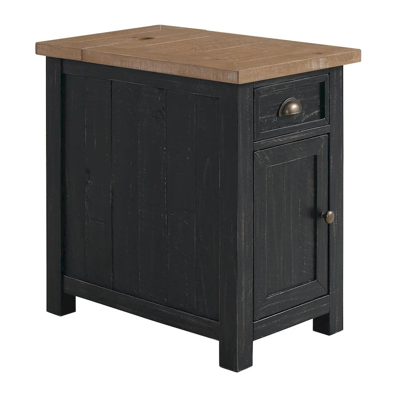 Table d'appoint de chevet Monterey en bois massif avec prises de courant cachées