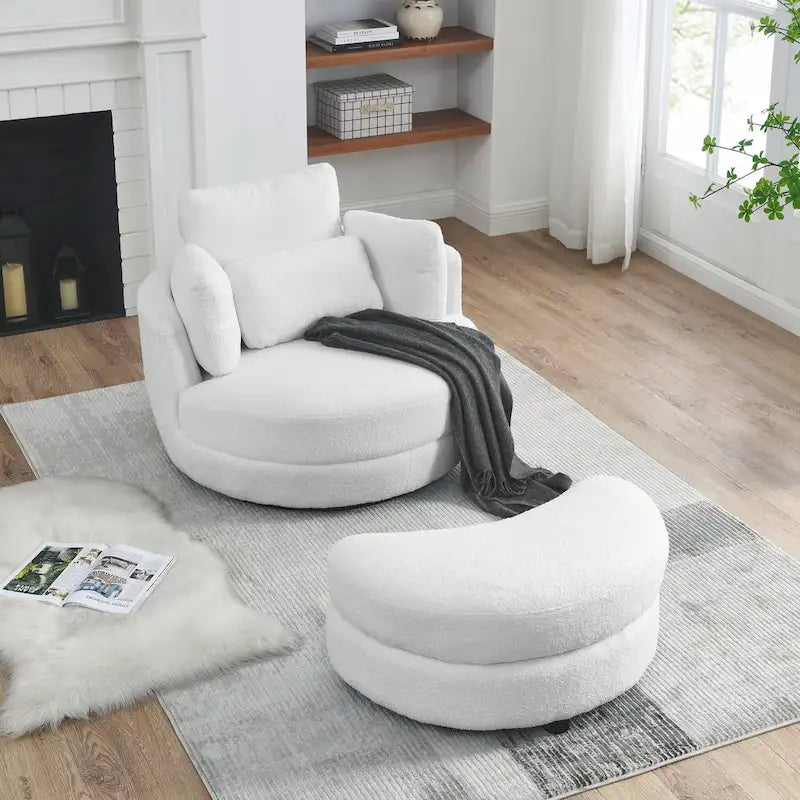 Fauteuil crapaud pivotant surdimensionné avec pouf de rangement lune