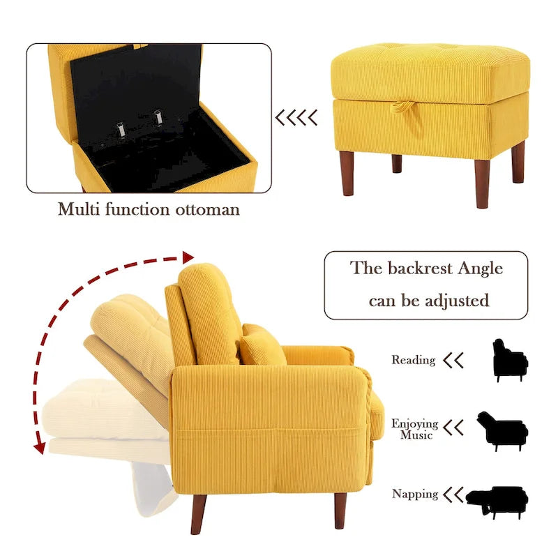 Fauteuil de salon moderne UIXE avec pouf de rangement et dossier réglable