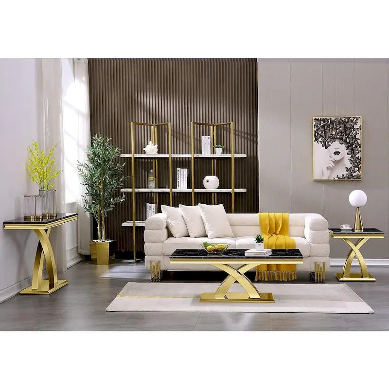 Table basse moderne de 48 po, table basse rectangulaire avec piédestal en X, tables basses pour salon