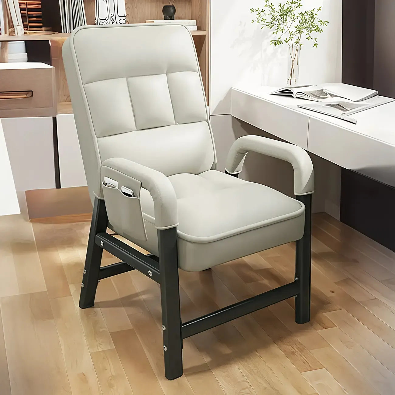 Chaise de bureau moderne à 4 pieds, rembourrée, gris