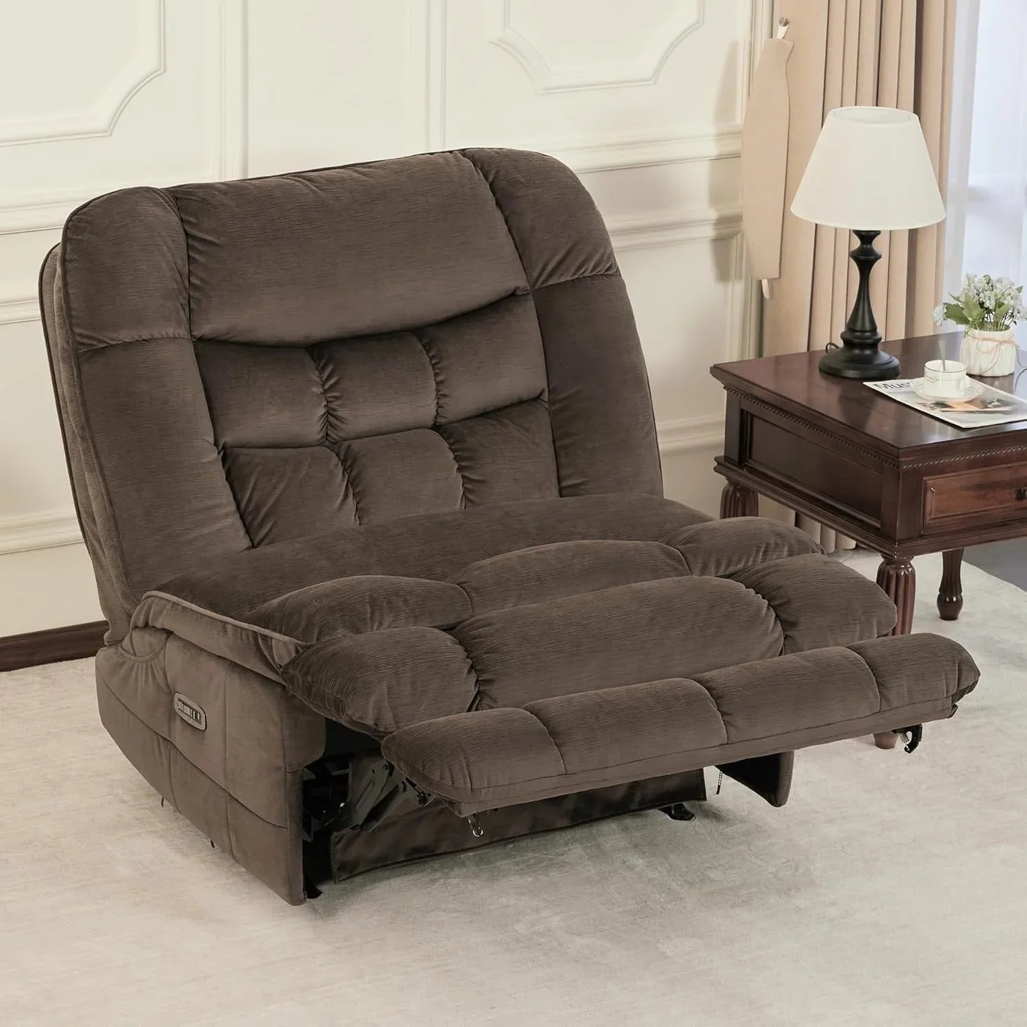 MCombo Fauteuil inclinable électrique sans accoudoirs surdimensionné à double moteur, inclinable Zeroarms parfait pour le salon en tissu PR607