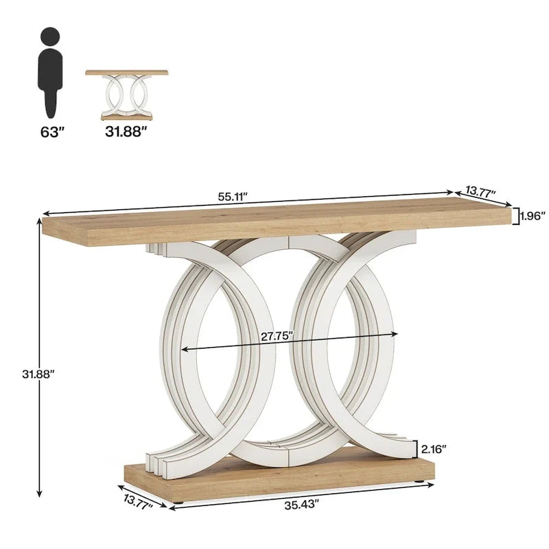 Console de style vintage avec base géométrique, table de couloir en bois
