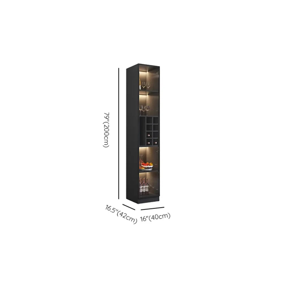 Meuble de rangement à vin minimaliste en bois noir avec porte vitrée