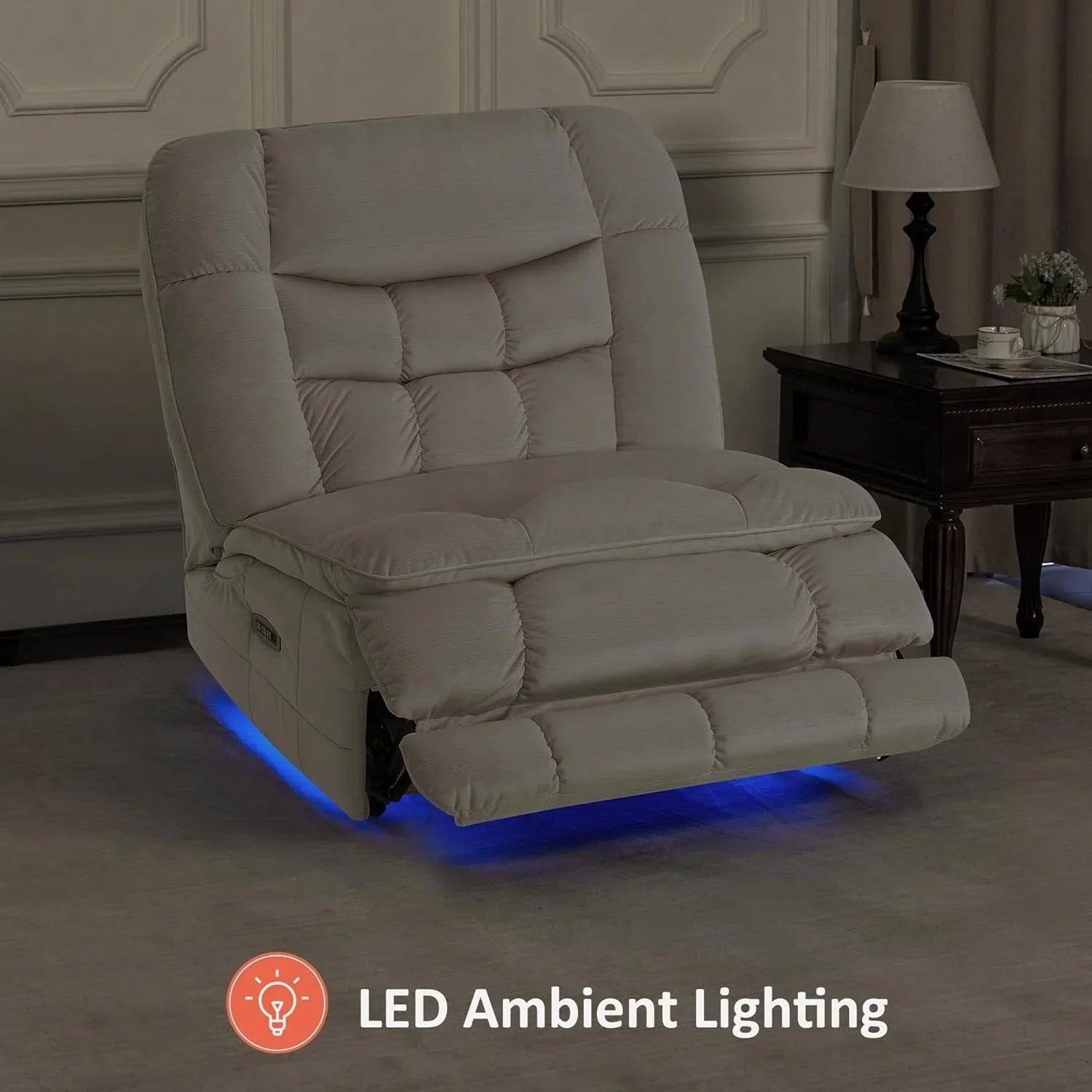 MCombo Fauteuil inclinable électrique sans accoudoirs surdimensionné à double moteur, inclinable Zeroarms parfait pour le salon en tissu PR607
